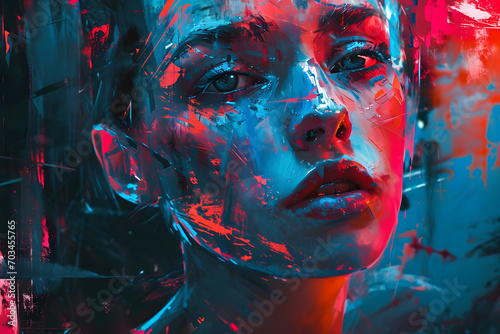 Abstract portraits with faces cybernetic elements and unique futuristic aesthetics
