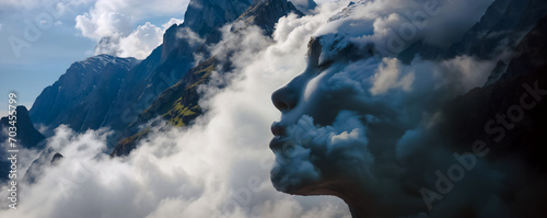 représentation d'Éole, le dieu du vent au milieu des nuages et des montagnes photo