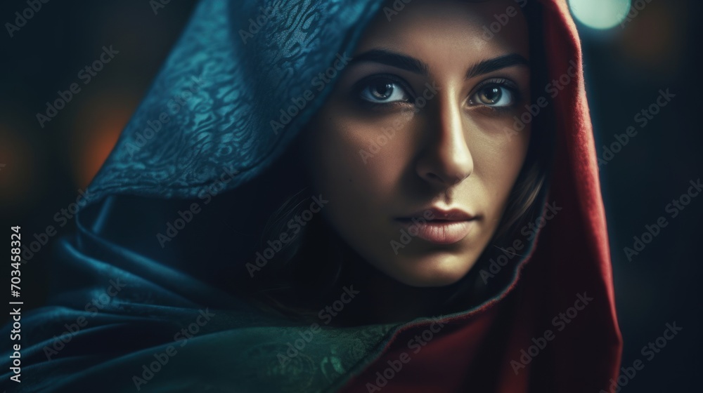 A woman in an Arabian cape