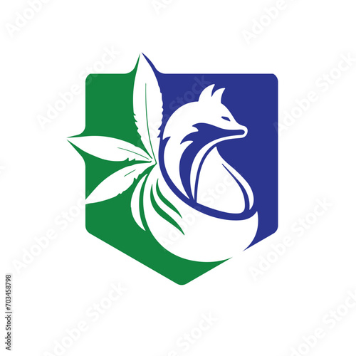 Fox cannabis logo design template. Cannabis leaf with fox icon vector design.