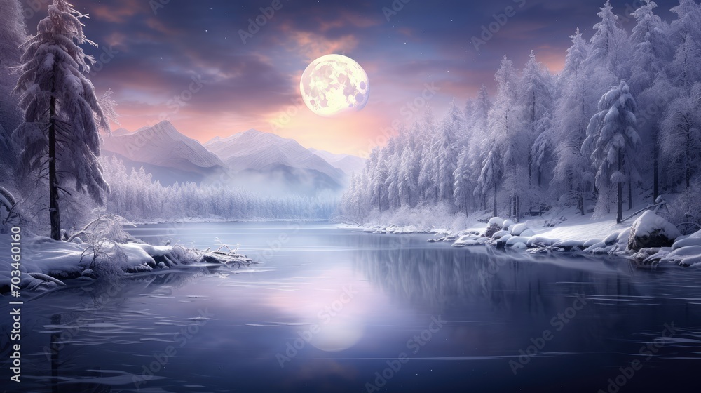 landscape with moon and snow