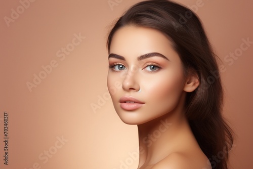 Portrait of beautiful young woman with clean fresh skin. Spa, healthcare.