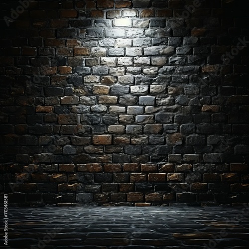 3d grunge brick interior with spotlight shining down