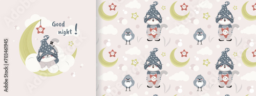A cute kitten. Beautiful seamless pattern for bed linen, fabric, wallpaper, wrapping paper, invitation to a children's party, greeting card, poster for a children's room.
