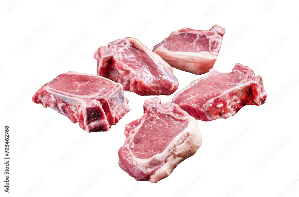 Fresh Raw lamb loin chops steaks, cutlets  Transparent background. Isolated.
