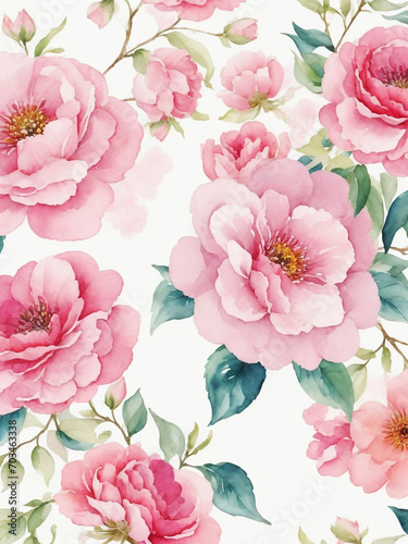 Seamless Drawing Watercolor Floral Blossom Botanical Texture Painting Flower Pattern Fabric Print Nature Background Illustration.Retro Vintage Spring Pink Color Plant Garden Painting Wallpaper Design.