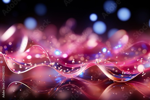 Glowing neon wave lines, pink blue bokeh lights, data transfer conceptdigital wallpaper. photo