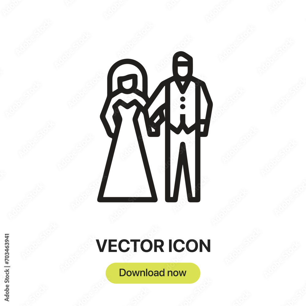 Newlyweds icon vector. Linear-style sign for mobile concept and web design. Newlyweds symbol illustration. Pixel vector graphics - Vector. Newlyweds icon vector. Linear-style sign for mobile concept and web design. Newlyweds symbol illustration. Pixel vector graphics - Vector.