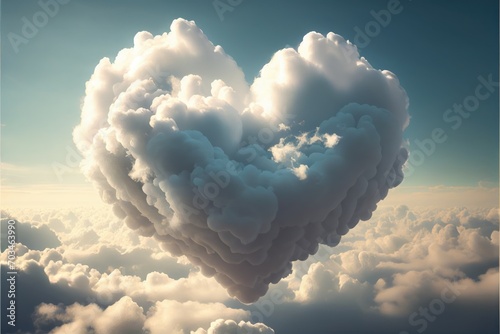 Heart shaped cloud on blue sky background. Love concept. Generative AI