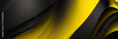 黒と黄色は背景を重ねます。暗い金属パターンのテクスチャ。モダンなオーバーラップディメンションベクターデザイン。黄色の輝く線と未来的な穴あき技術の抽象的な背景 © Fabian