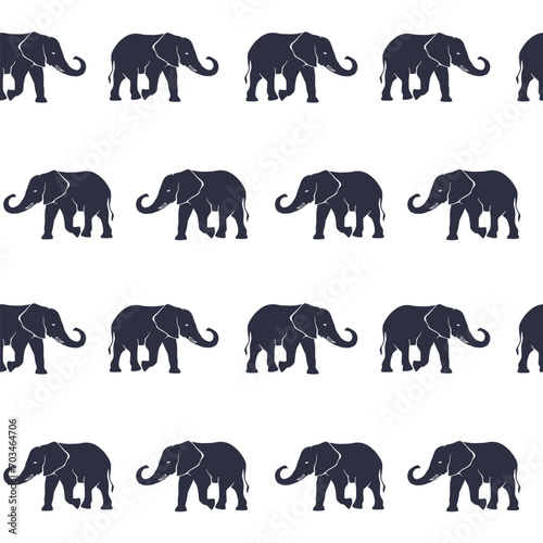 Seamless pattern with hand drawn silhouette elephants  cute doodle seamless pattern