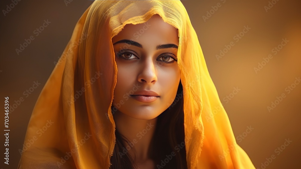 Beautiful india muslim lady, copy space , with generative ai