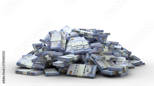 3D rendering of Stacks of Saudi riyal notes isolated on transparent background photo