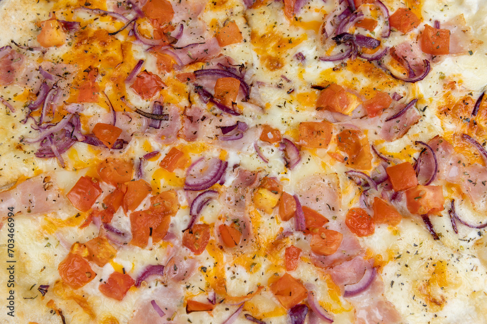 delicious pizza with a small amount of meat delicious pizza with a small amount of meat