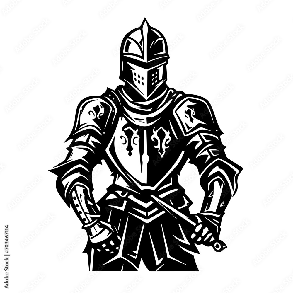 Medieval Knight in Armor Vector Illustration