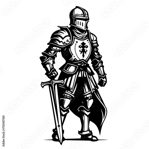 Medieval Knight in Armor Vector Illustration