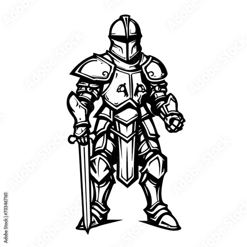 Medieval Knight in Armor Vector Illustration