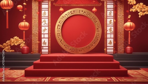 3d podium background themed chinese new year