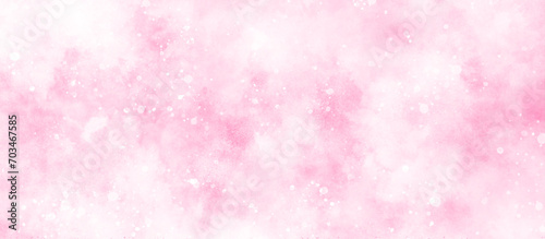 Shiny and cloudy pink background with bubbles, abstract pink background with bubbles and shiny light glitters, sparkling glitter bokeh background with blurry particles and clouds, pink Paper texture.
