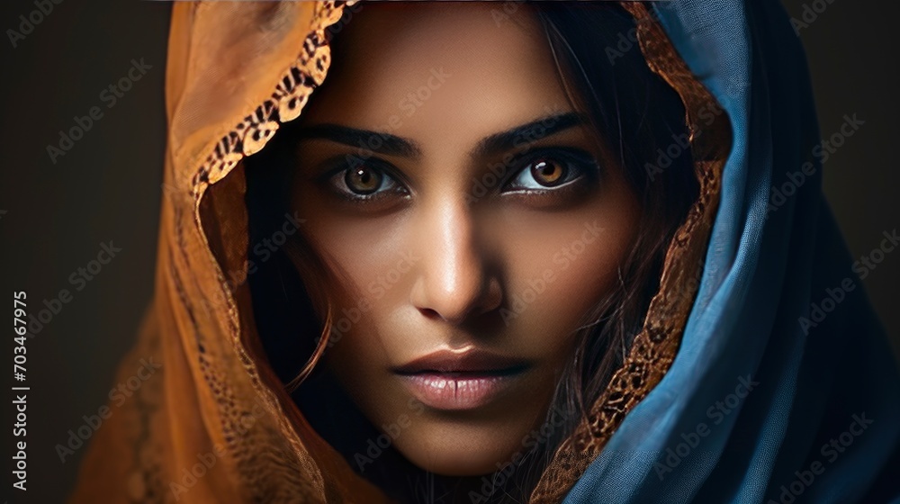 Beautiful india muslim lady, copy space , with generative ai Beautiful india muslim lady, copy space , with generative ai