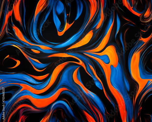 Seamless blue and orange acrylic paint pattern. Modern wallpaper design. Generative ai