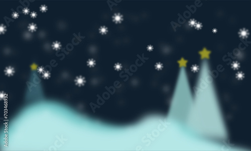 Paesaggio notturno invernale con neve, alberi e cielo stellato photo