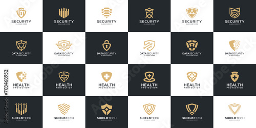 Shield icons collection logo. Protect Security logo design template.