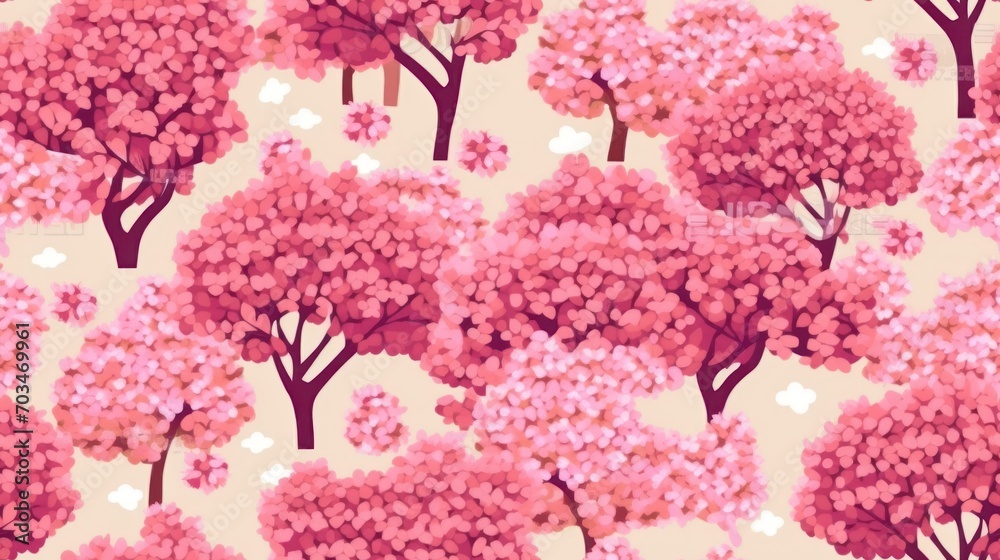 Fototapeta premium pattern with trees with pink flowers