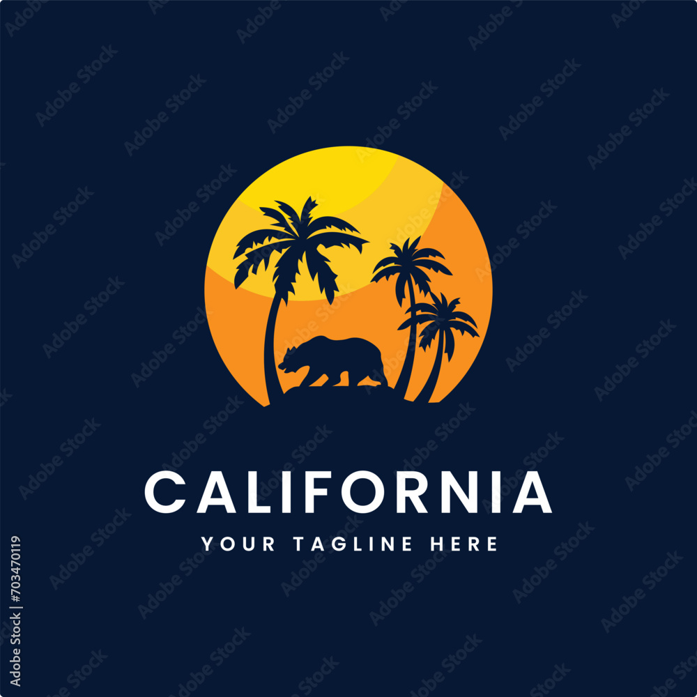 beach california with bear summer time, summer beach sunshine vector design artwork