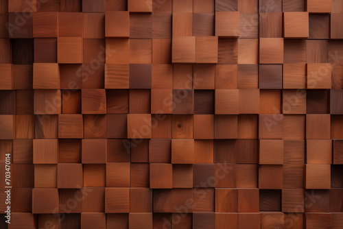 Abstract block stack wooden 3d cubes on the wall for background banner panorama. Brown wood texture for backdrop or wallpaper photo