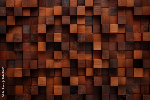 Fototapeta Naklejka Na Ścianę i Meble -  Abstract block stack wooden 3d cubes on the wall for background banner panorama. Brown wood texture for backdrop or wallpaper