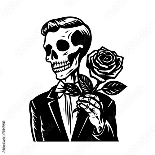 Gothic Skeleton with Rose Vector Design