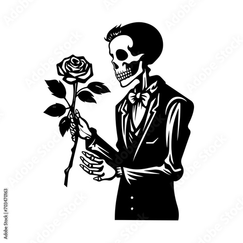 Gothic Skeleton with Rose Vector Design