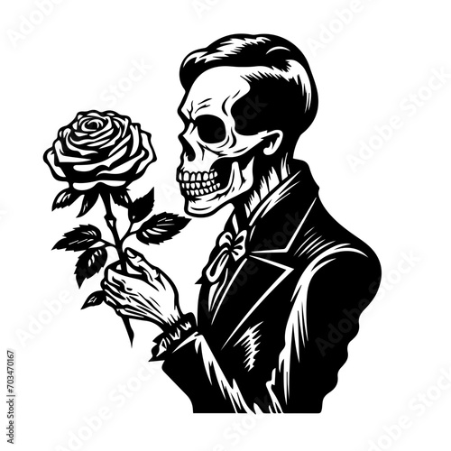 Gothic Skeleton with Rose Vector Design