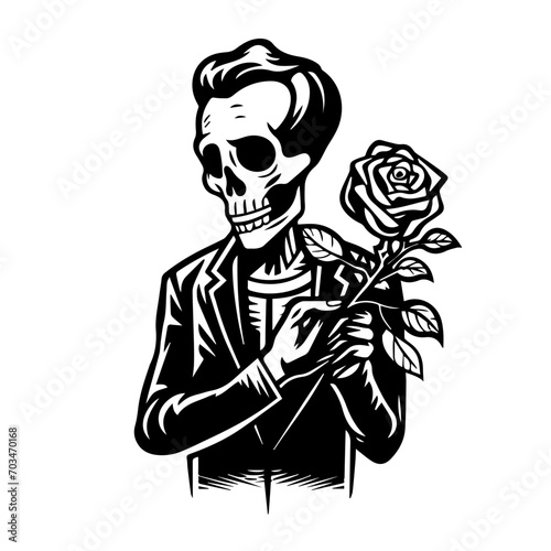 Gothic Skeleton with Rose Vector Design