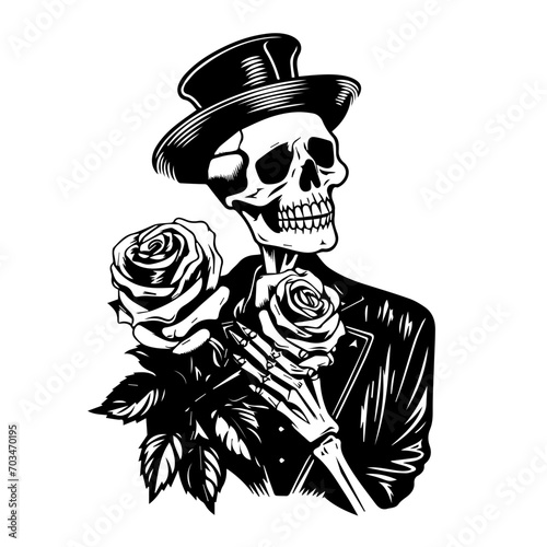 Gothic Skeleton with Rose Vector Design