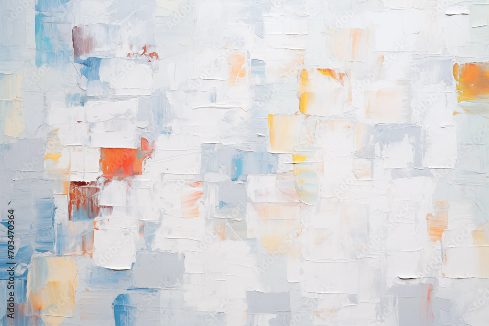 Naklejka premium Closeup of abstract rough bright white art painting texture, with oil brushstroke, pallet knife paint on canvas, seamless pattern