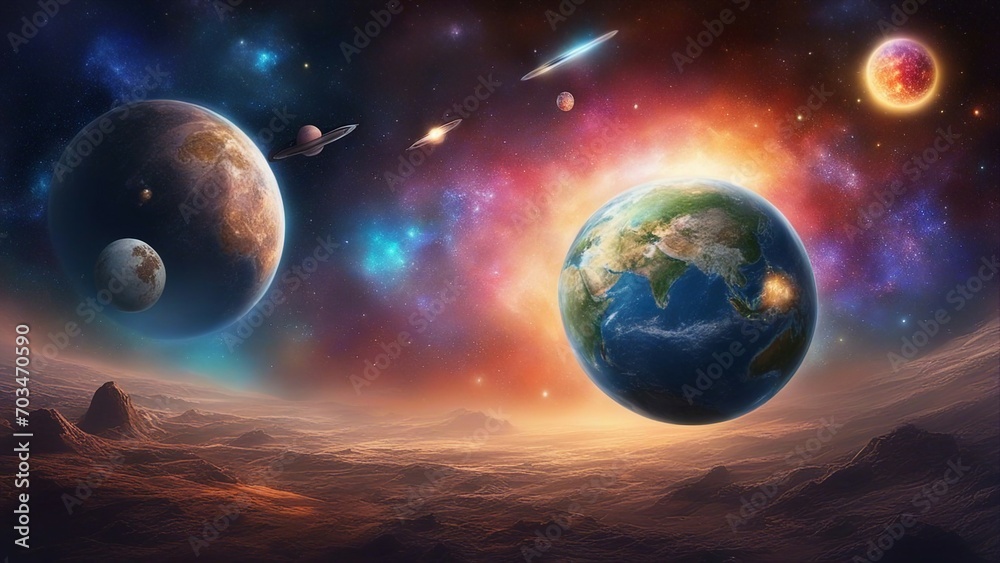 Obraz premium planet in space A space sky with the Earth and other space objects in the background. 
