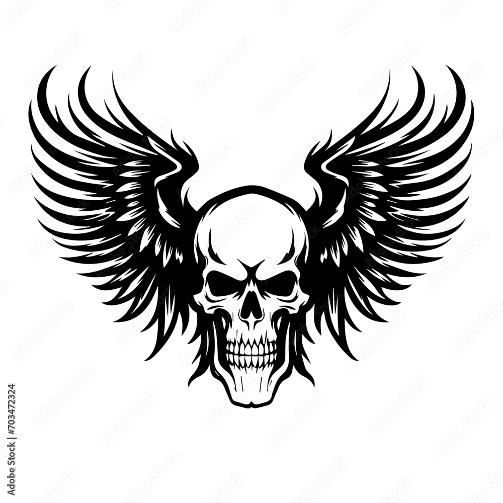 Gothic Skull with Wings Vector Emblem Gothic Skull with Wings Vector Emblem
