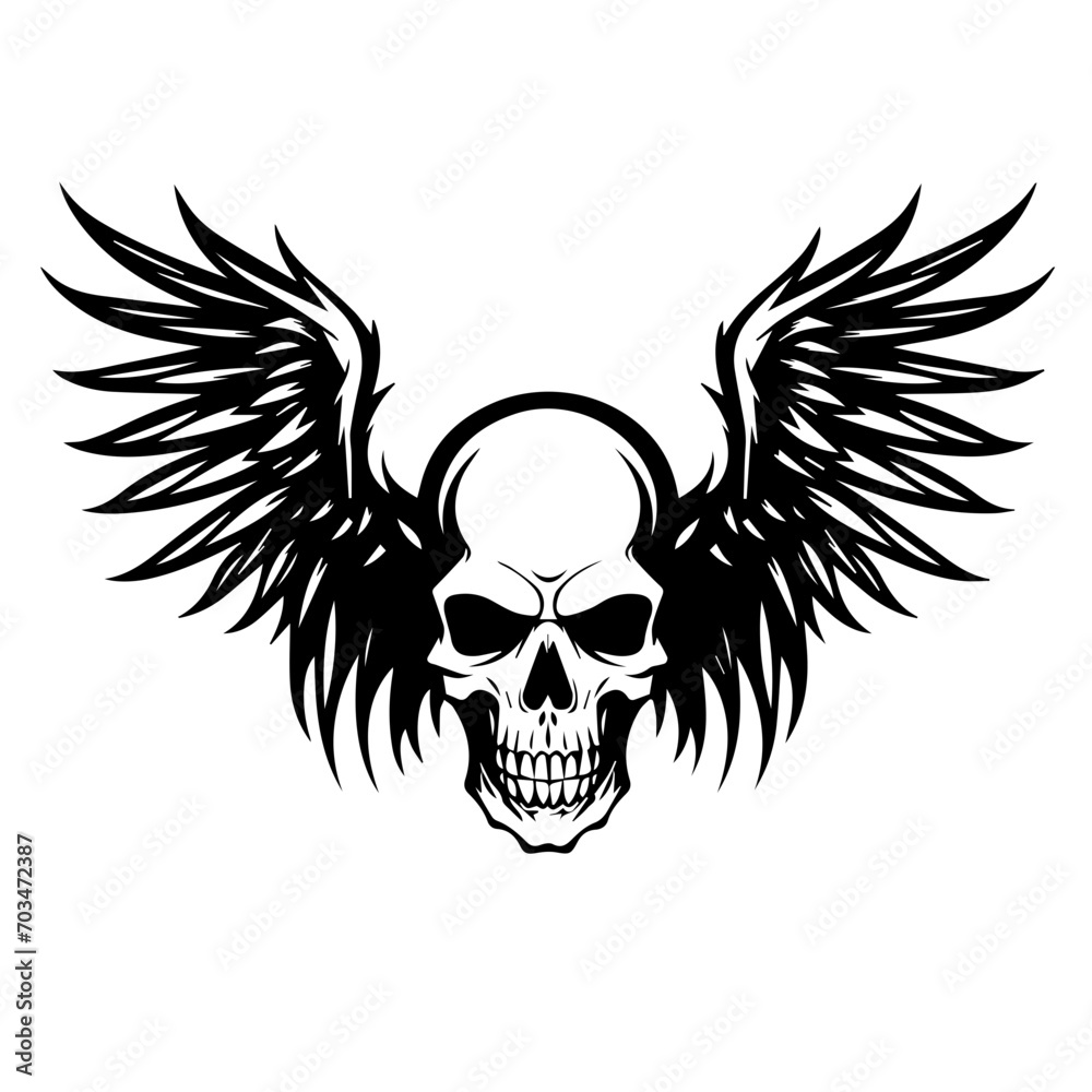 Gothic Skull with Wings Vector Emblem