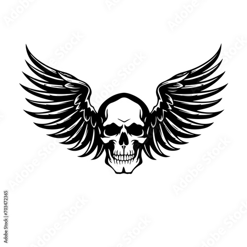 Gothic Skull with Wings Vector Emblem