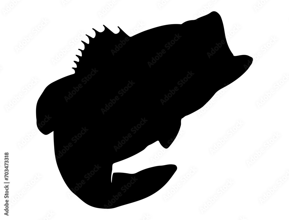 Bass fish silhouette vector art white background Bass fish silhouette vector art white background
