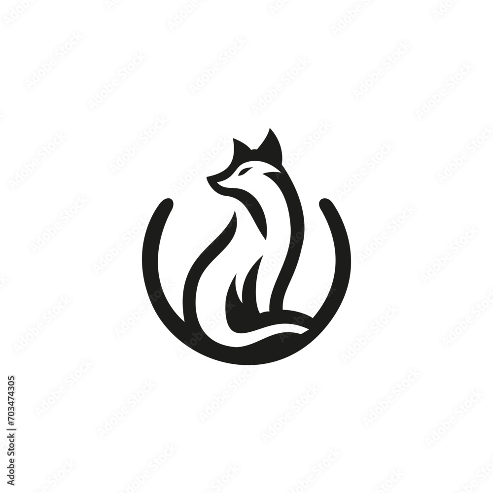 Naklejka premium Elegant Monochrome Fox Emblem Showcasing Modern Minimalist Design Aesthetics