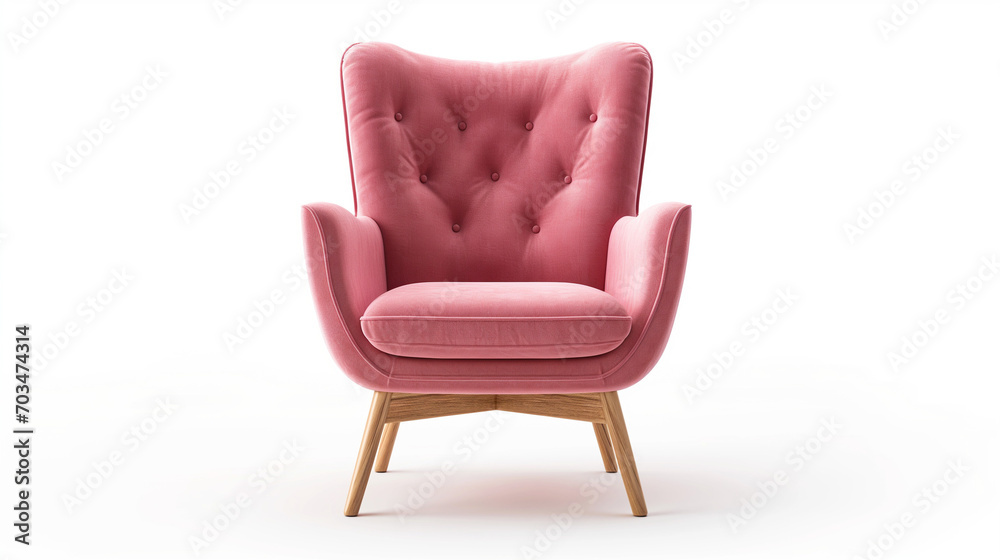 an Isolated pink salmon red modern mid century lounge armchair isolated on white background. an Isolated pink salmon red modern mid century lounge armchair isolated on white background.