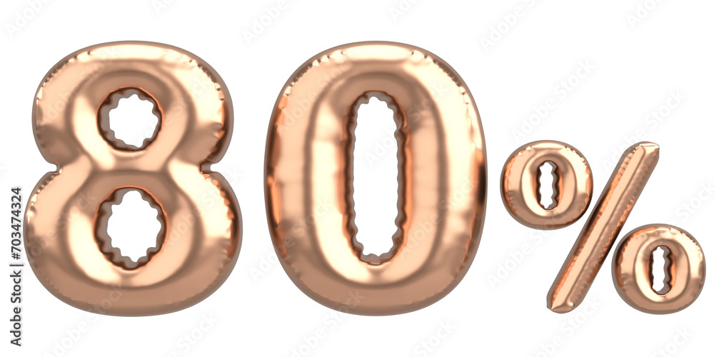 Eighty percent. 80% balloon text. 3D illustration. Eighty percent. 80% balloon text. 3D illustration.