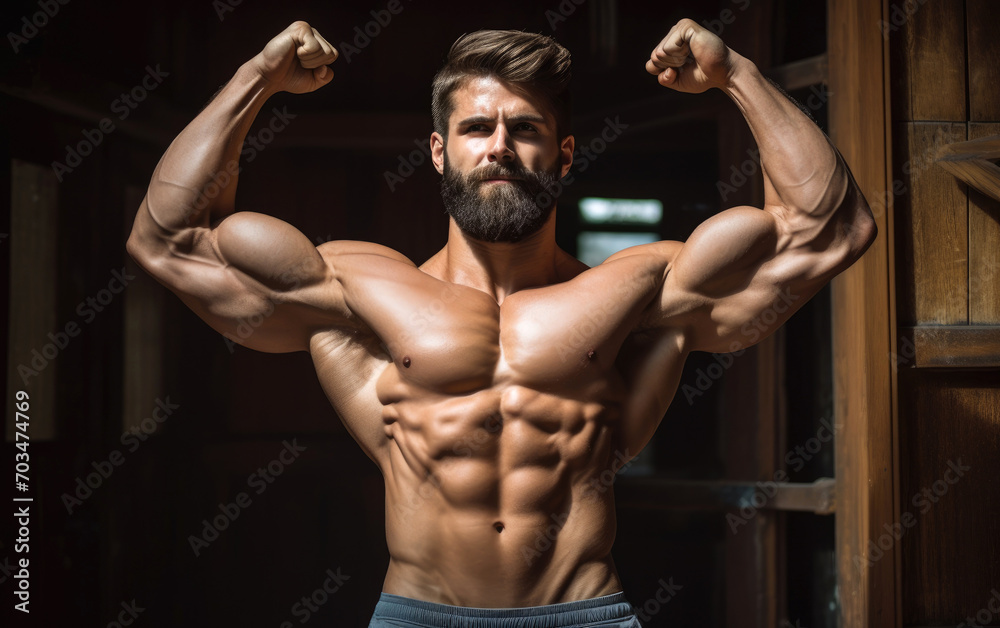 Obraz premium A strong muscles man showing off