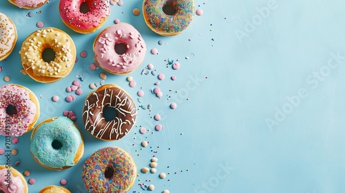 Flying donuts. Mix of multicolored doughnuts