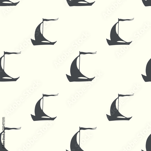 Hand drawn seamless pattern with sailing ships, neutral nautical doodle seamless pattern with ships, vector illustration