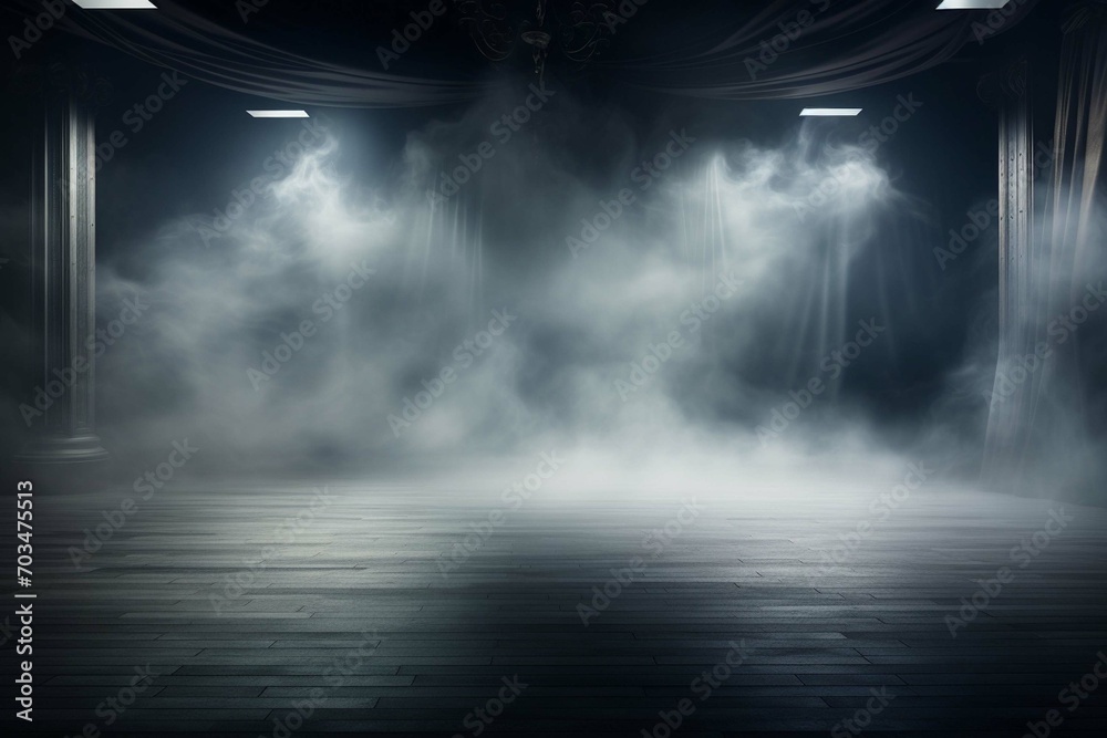 abstract dark concentrate floor scene with mist