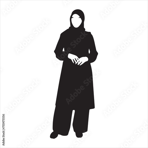 A hijab woman vector silhouette, Black color silhouette, white background
